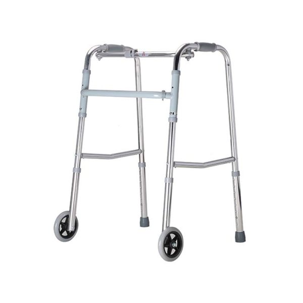 Foldable walking frame with wheels