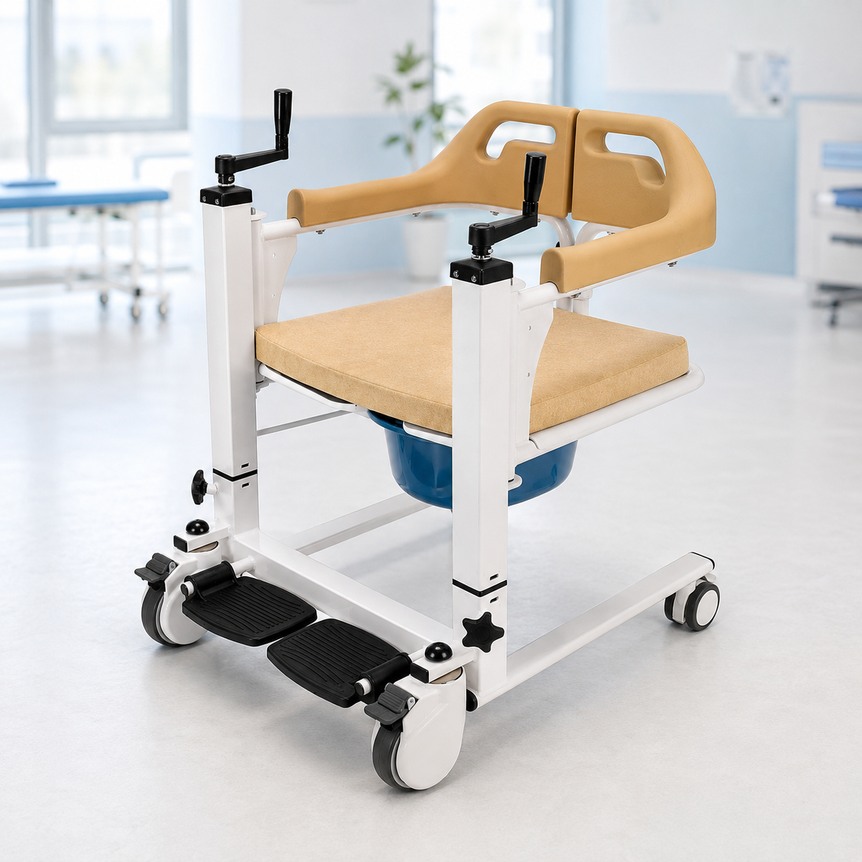Patient lift transfer chair for safe assisted transfers in hospitals and home care