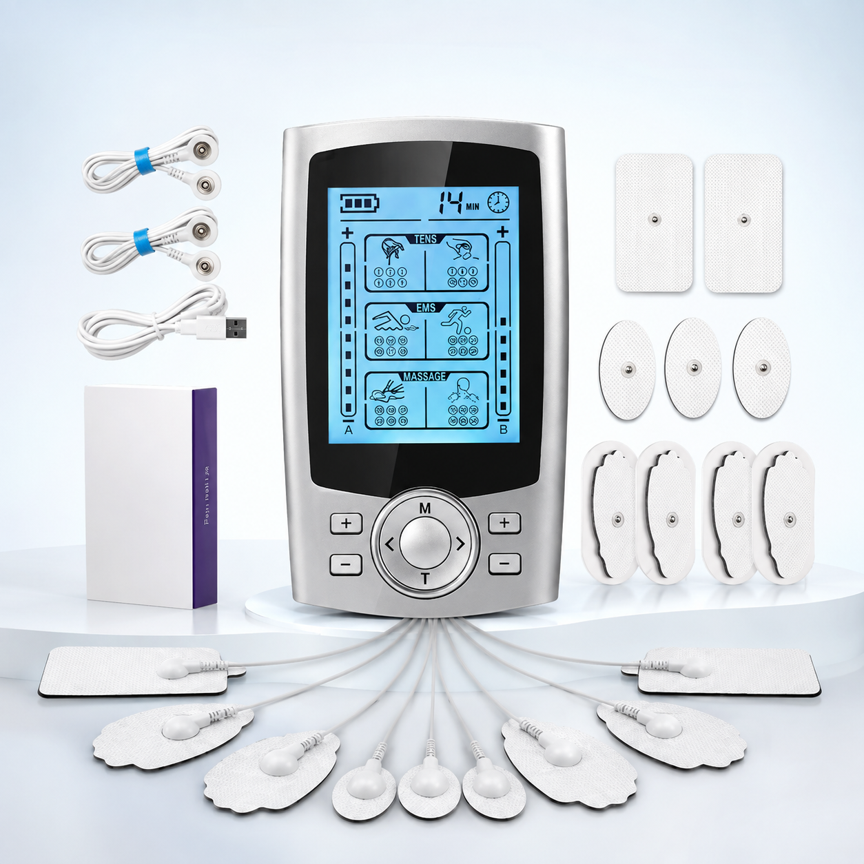 Portable TENS machine with electrode pads for targeted pain-management therapy